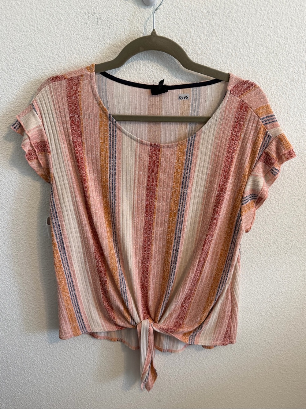 W5 Striped Tie-Front Crop Top in Pink and Mustard